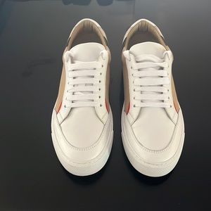 Women’s Burberry House Check and Leather Sneakers. Size 37 / U.S. 7